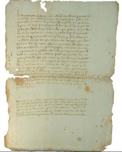 Incunable de Tirant lo Blanc. Hoja manuscrita conservada en el Archivo de la Diputación de Valencia